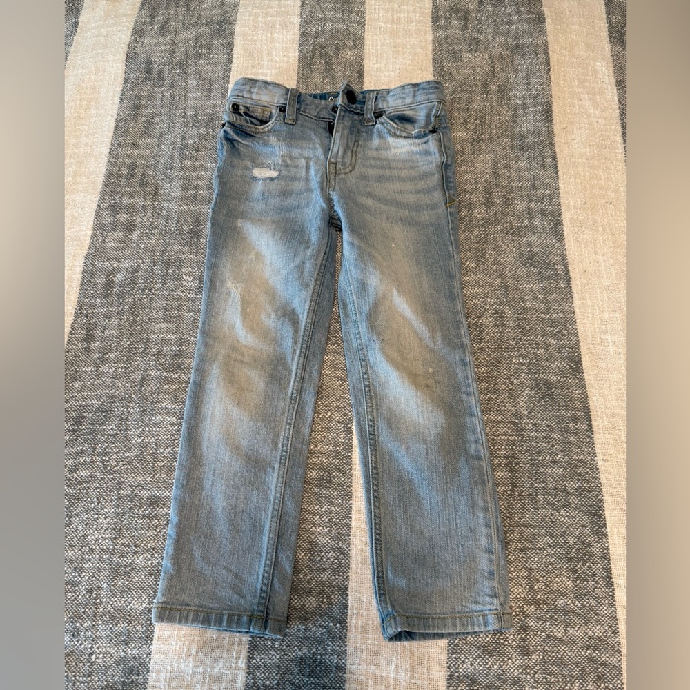 Cat & Jack SZ 4 Skinny Distressed Lightwash Blue Denim Jeans Adjustable Waist